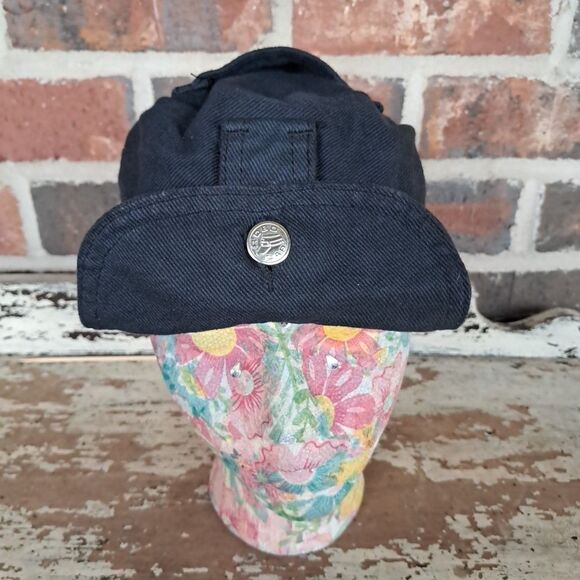 Vtg The Road Rag Robo Cap Small Black Denim Biker Belt Hat Bike Week